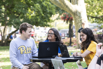 students on campus outdoors
