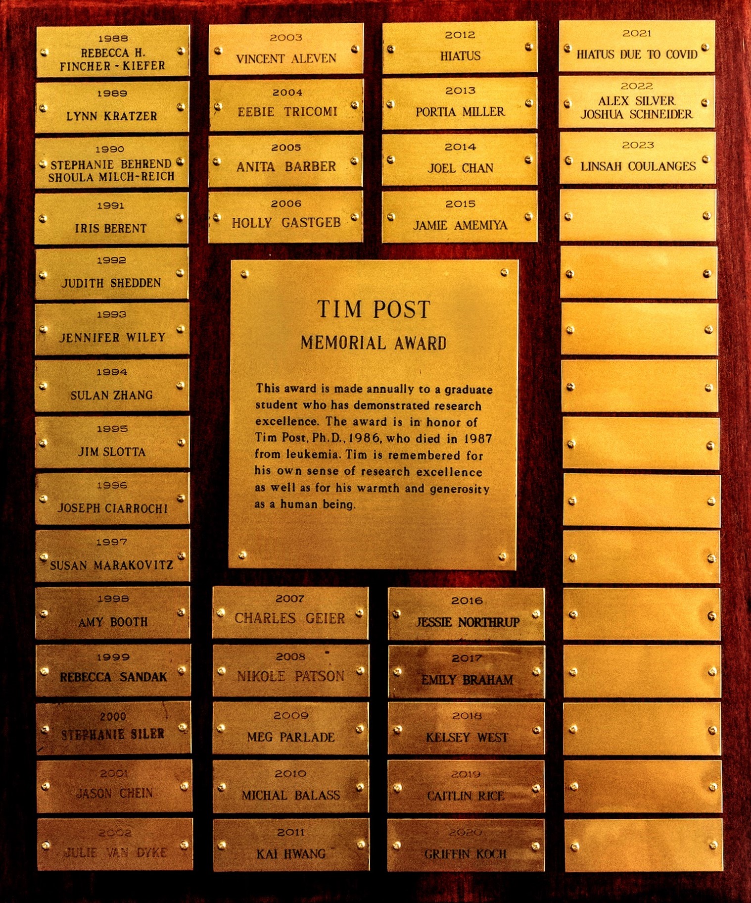 Tim Post plaque